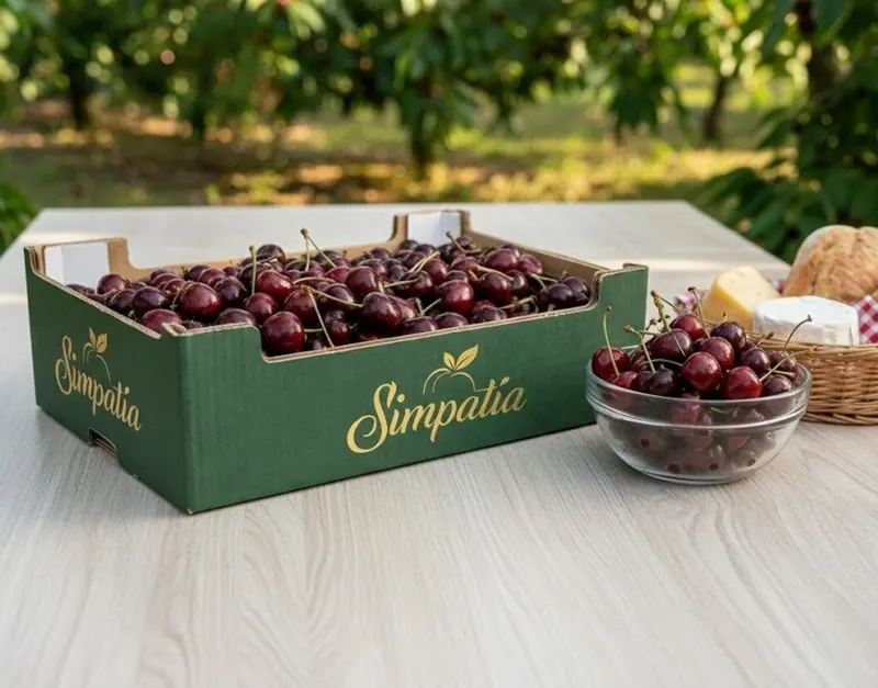 Cajas de cerezas Simpatía de Euro Sweet Ortiz listas para su distribución